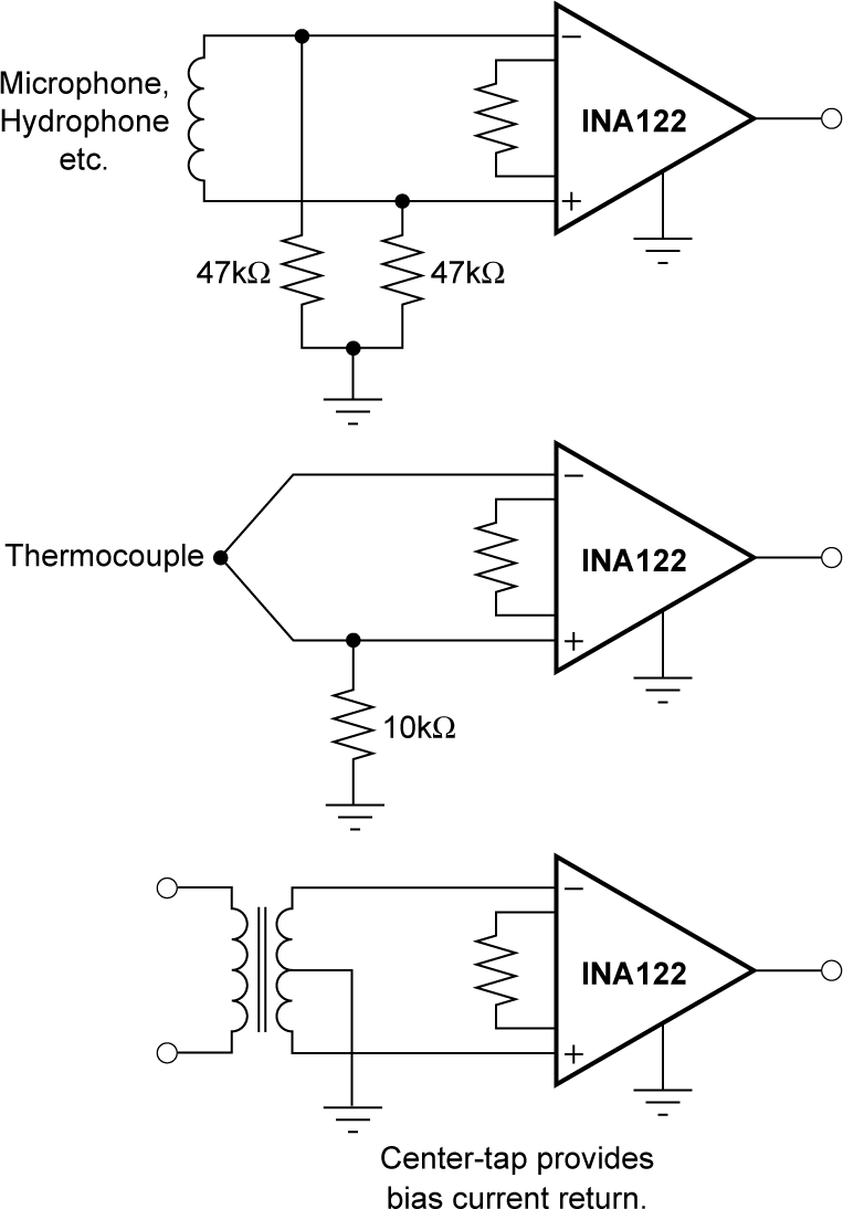 INA122 Providing an Input Common-Mode
                    Current Path