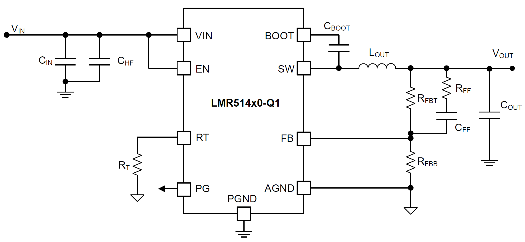 LMR51440-Q1 LMR51450-Q1 Application Circuit