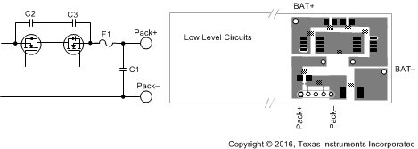 BQ41Z50 Use Wide Copper Traces to Lower the Inductance of Bypass Capacitors C1, C2, and C3