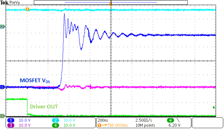 UCC27614-Q1 Synchronous Rectifier MOSFET VDS Rising
                                                Edge Using UCC27614-Q1DSG