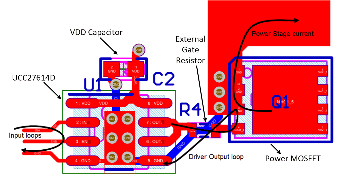 UCC27614-Q1 Layout
                    Example: UCC27614-Q1