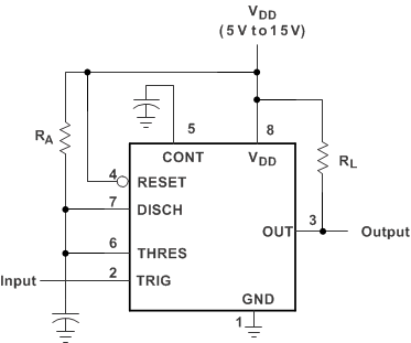 TLC555-Q1 モノステーブル動作回路