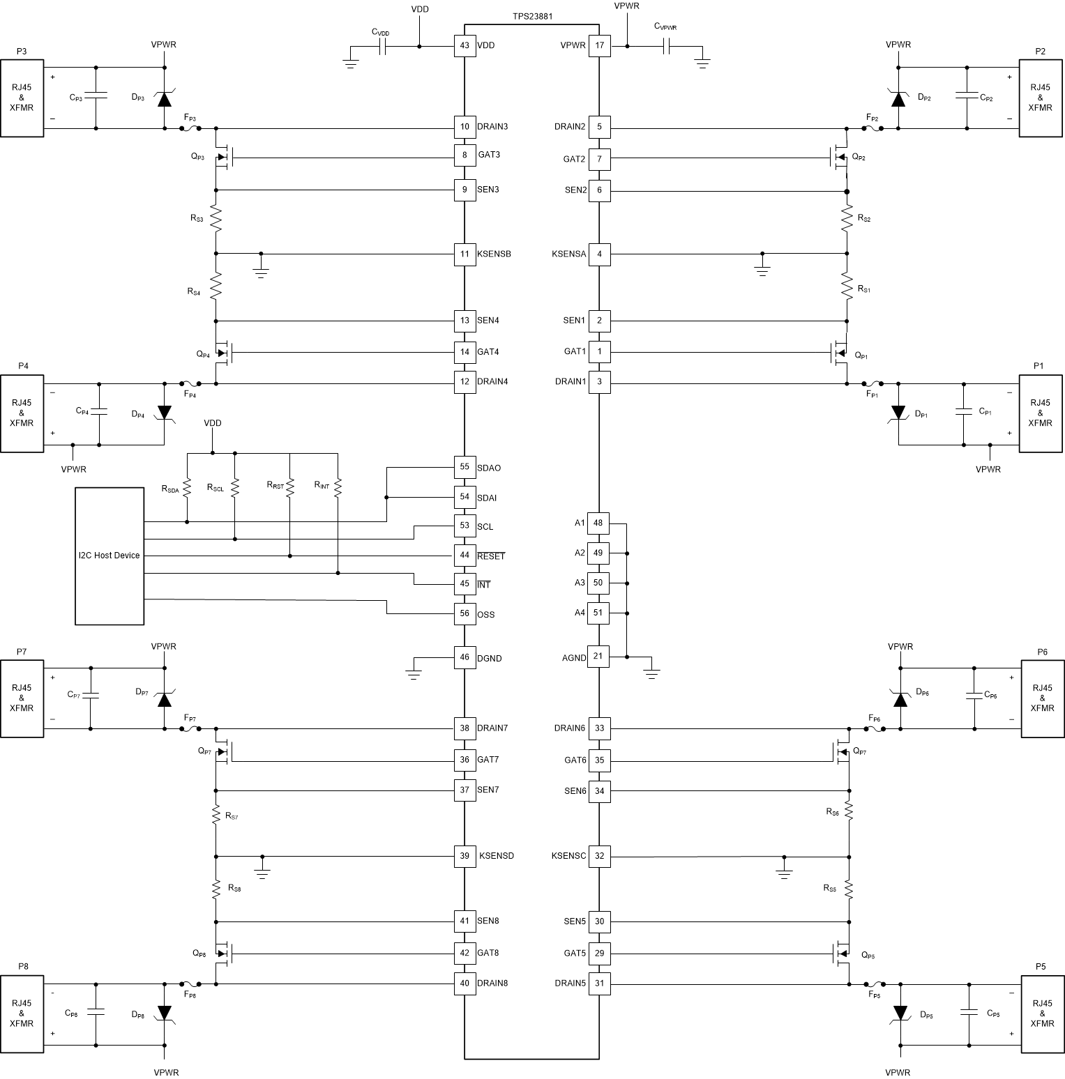 TPS23881B Eight 2-Pair Port Application