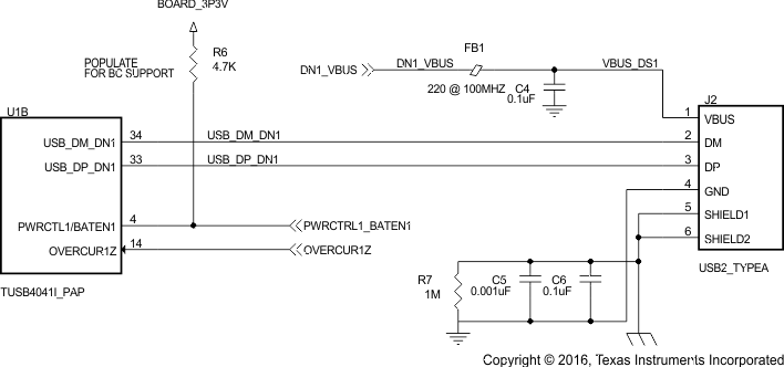 TUSB4041I-Q1 Downstream Port 1 Implementation