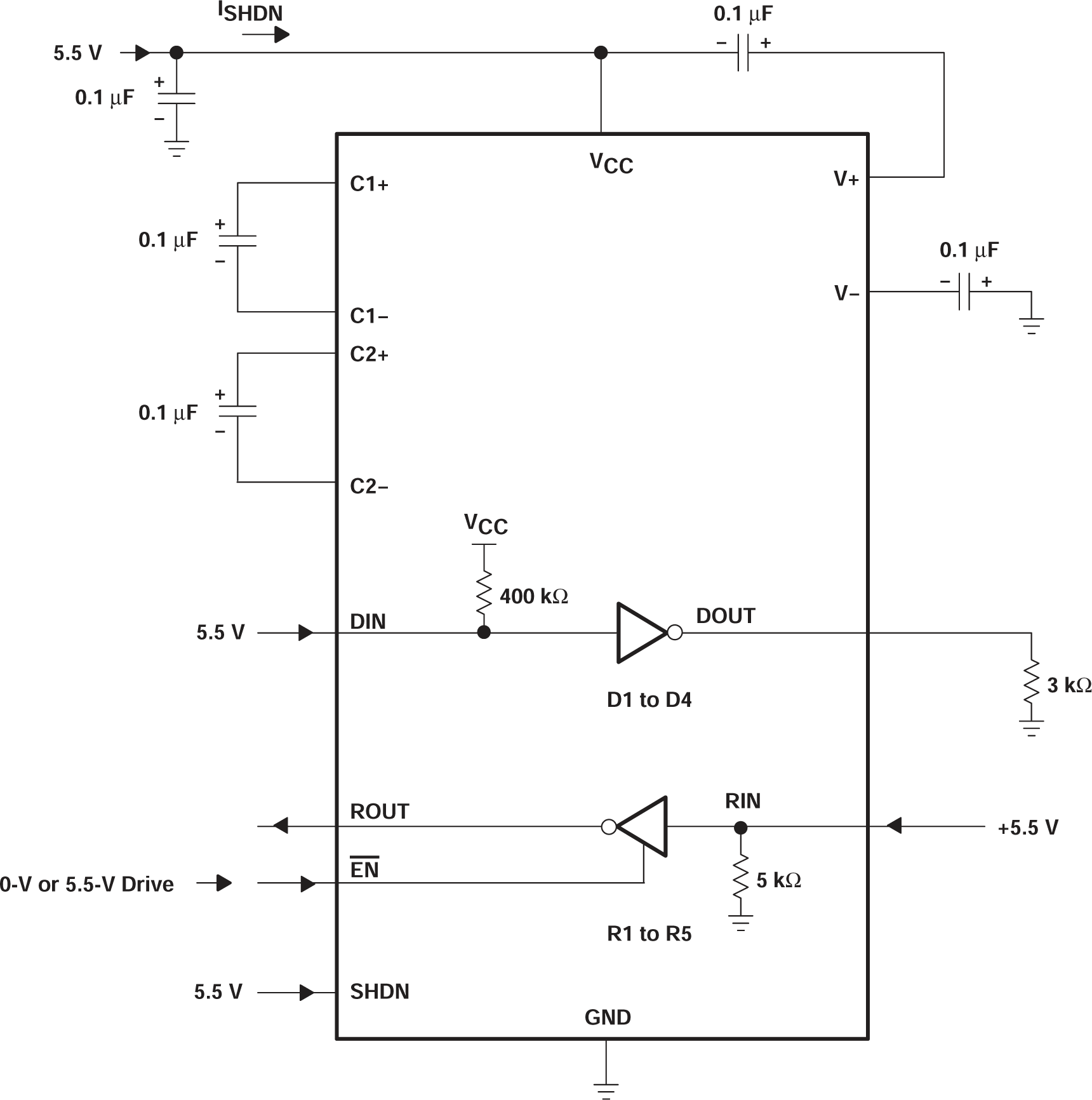 MAX211 Shutdown Current Test Circuit