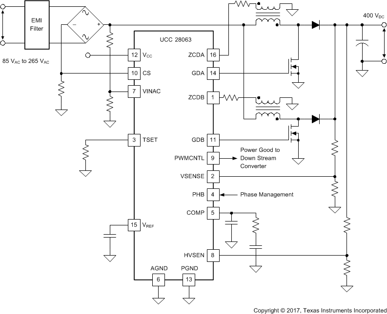 UCC28063 代表的なアプリケーションの図