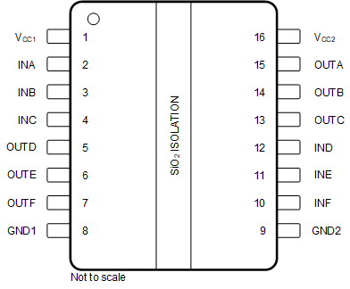 ISO6163 DW Package, 16-Pin ワイド SOIC (Top View)