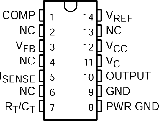 UC2842AQ UC2843AQ UC2844AQ UC2845AQ D 14 ピン パッケージ (上面図)