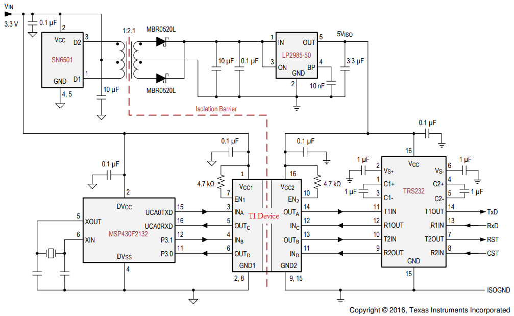 ISO7240CF-Q1 ISO7241C-Q1 ISO7242C-Q1 Isolated
                    RS-232 Interface