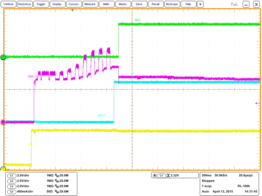 BQ51013C-Q1 System Start-Up (200 ms / division)