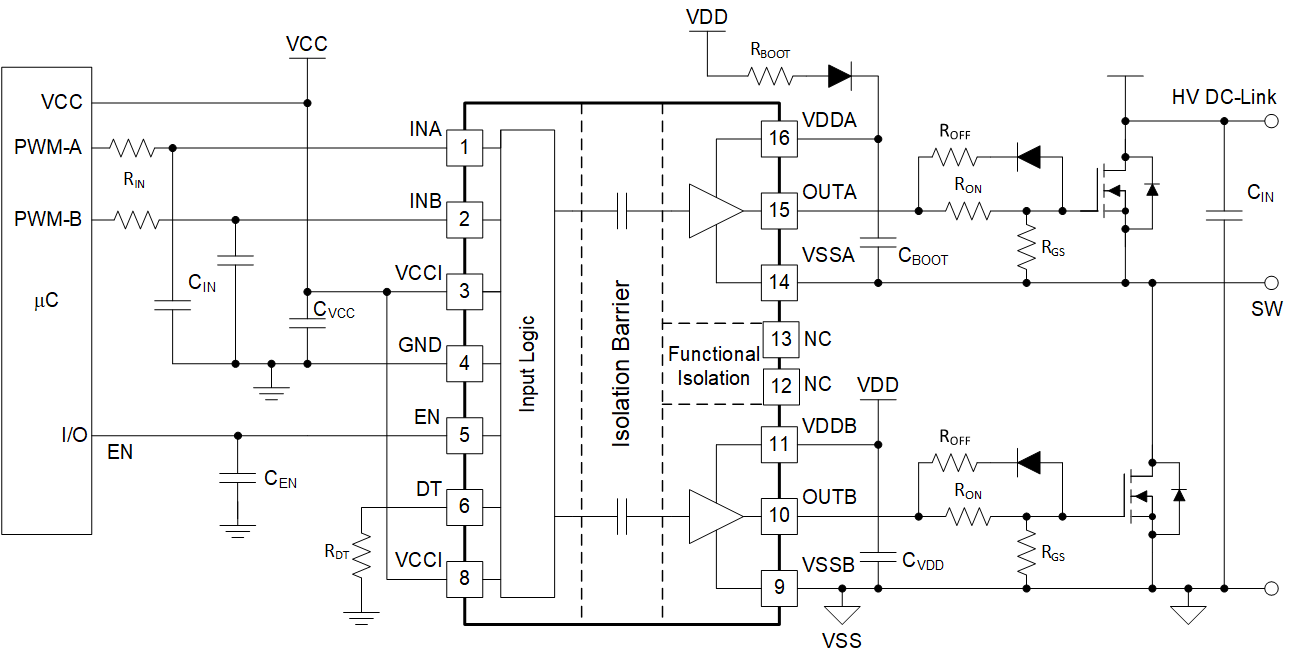 UCC21331-Q1 代表的なアプリケーション回路図