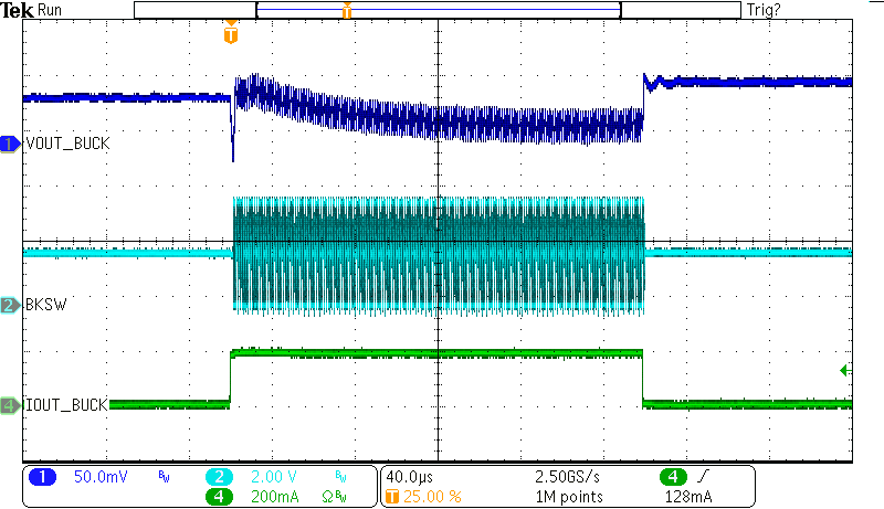 BQ25190 Buck Load Transient (Buck
                        load = 0 to 200mA)