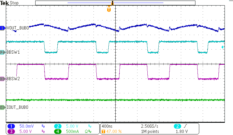 BQ25190 Buck-Boost Typical
                        Operation (Buck-boost load = 250mA)