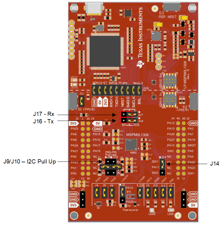 TIDA-010263 MSPM0L1306 LaunchPad 開発キットのジャンパ設定