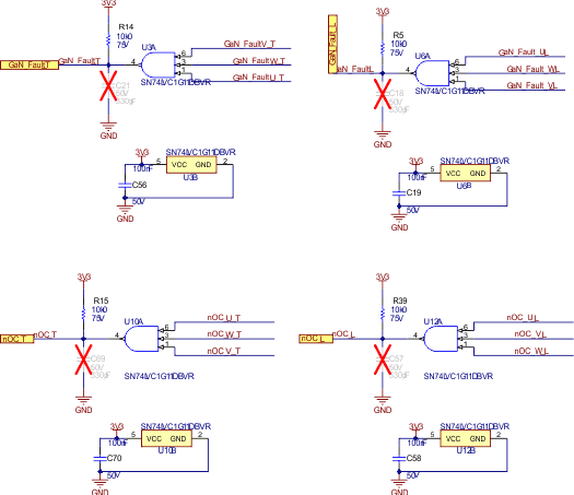 TIDA-010255 GaN-FET フォルトおよび過電流通知の回路図