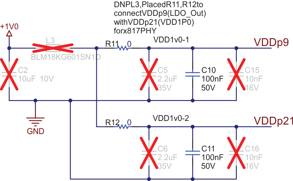 TIDA-020072 イーサネット PHY 1.0V レールの回路図