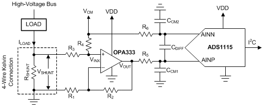 ADS1113 ADS1114 ADS1115 Low-Side Current Shunt Monitoring