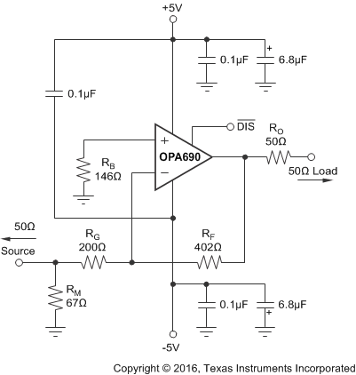 OPA690 Gain of –2  V/V Example
                    Circuit