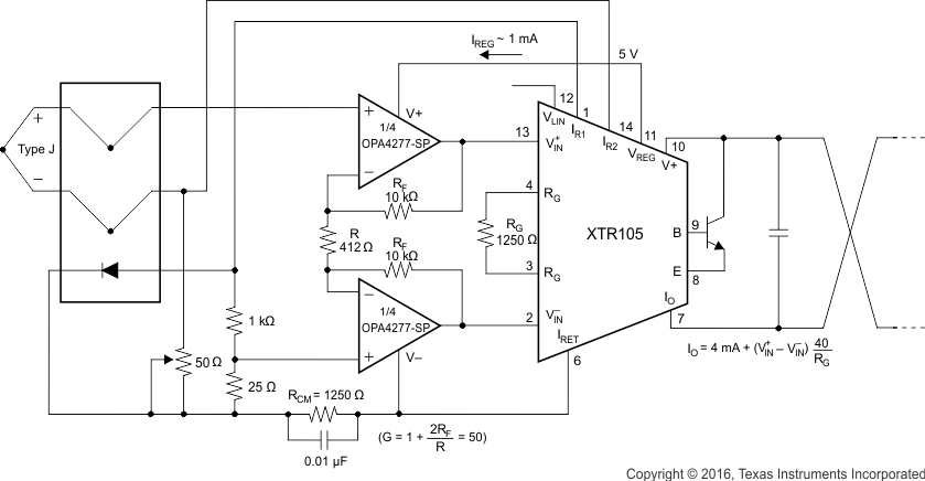 OPA4277-SP Thermocouple Low-Offset, Low-Drift Loop Measurement With Diode Cold Junction Compensation