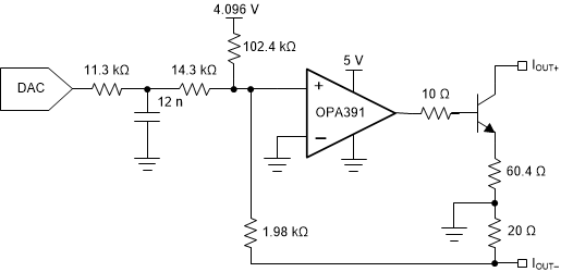 OPA391 OPA2391 OPA4391 4-20 mA
                    Loop Interface Schematic