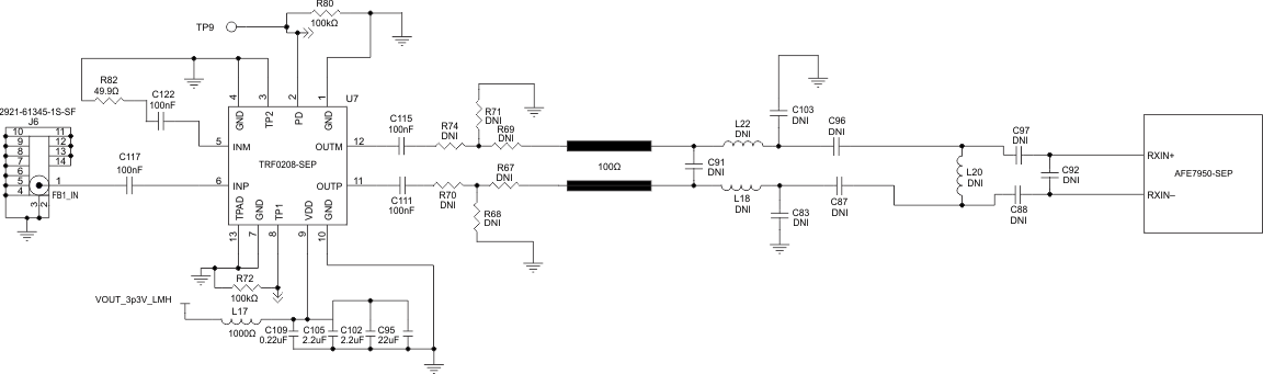 TRF0208-SEP TRF0208-SEP in a
                    Receive Chain With the AFE7950-SEP