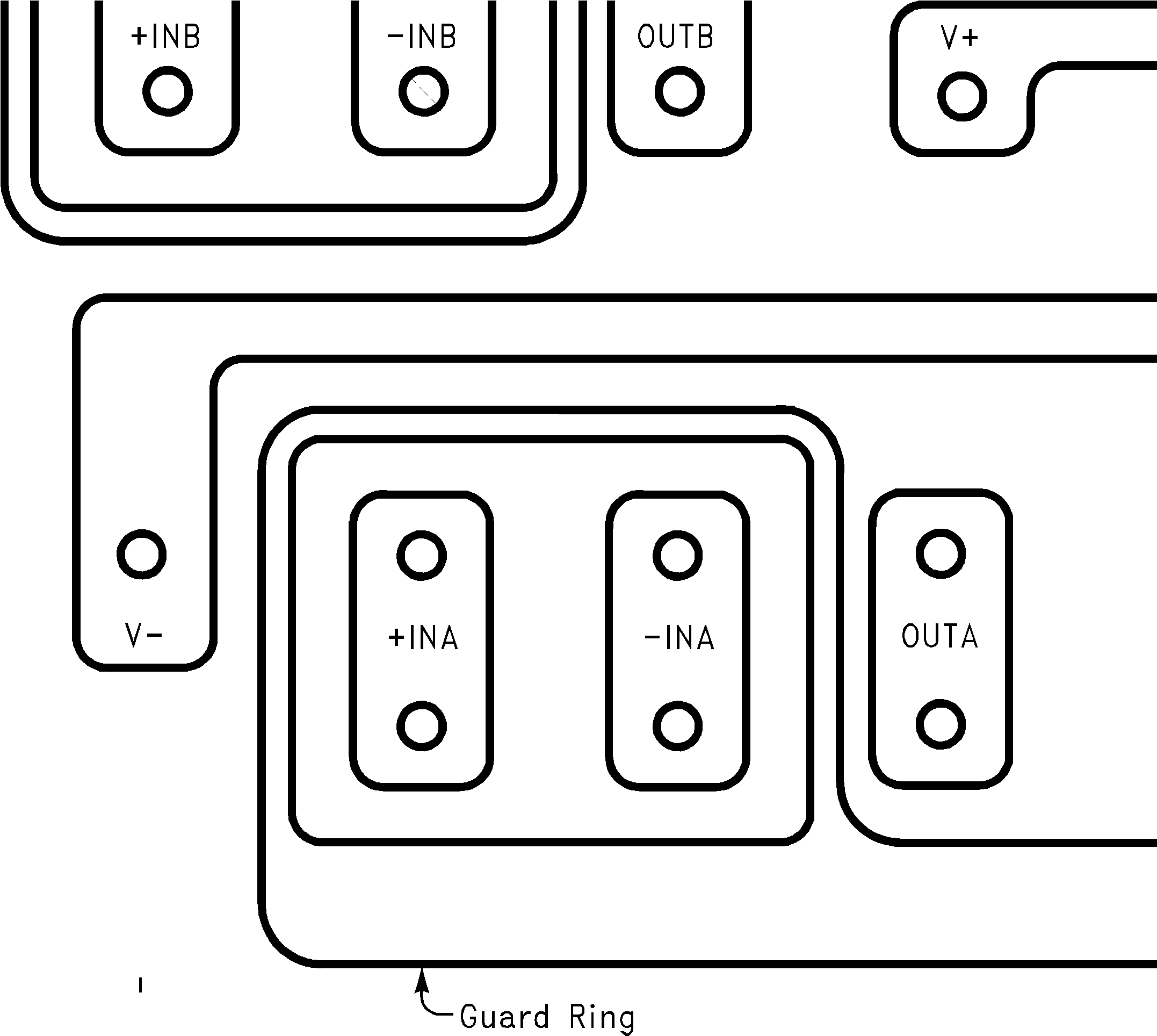 LMC6035-Q1 Layout Example: Using the LMC6035-Q1 Guard Ring in PCB Layout