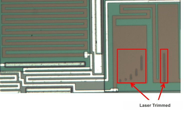 OPA2205 Laser Trimming on Thin-Film
                    Resistors