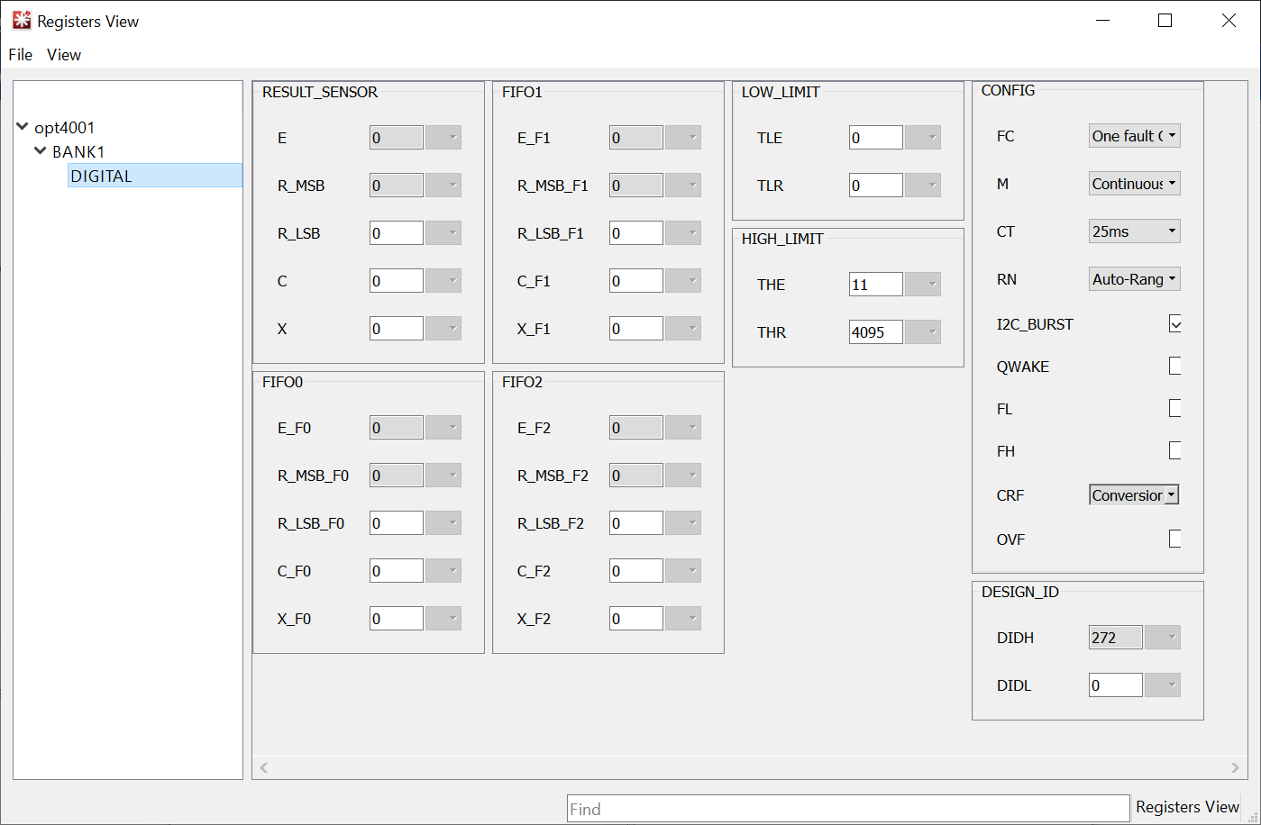 OPT3005DTSEVM OPT3005EVM OPT4001DTSEVM OPT4048DTSEVM Registers View Example for
                    OPT4xxx Devices