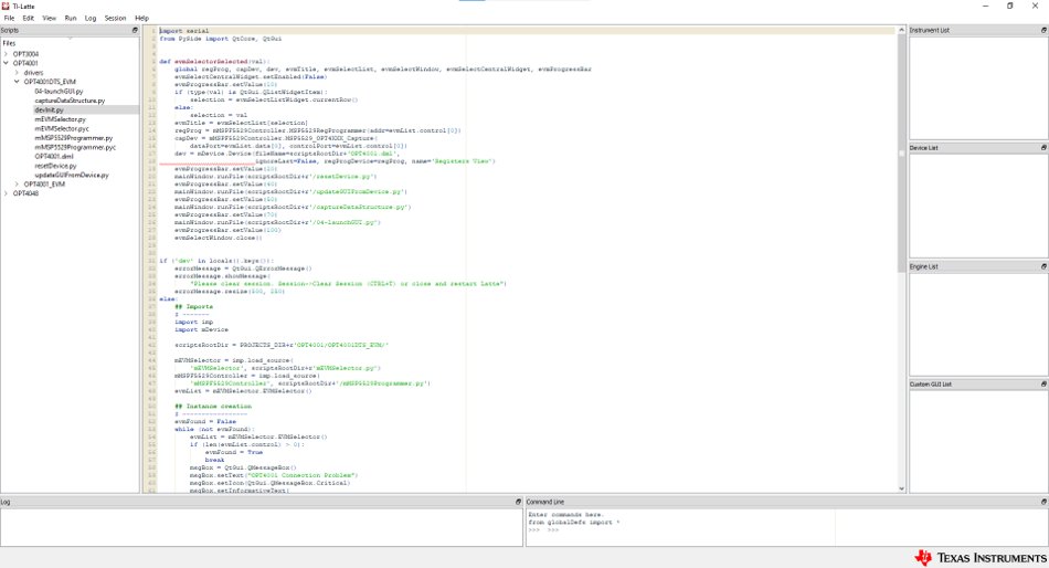 OPT3005DTSEVM OPT3005EVM OPT4001DTSEVM OPT4048DTSEVM Latte Scripts Window