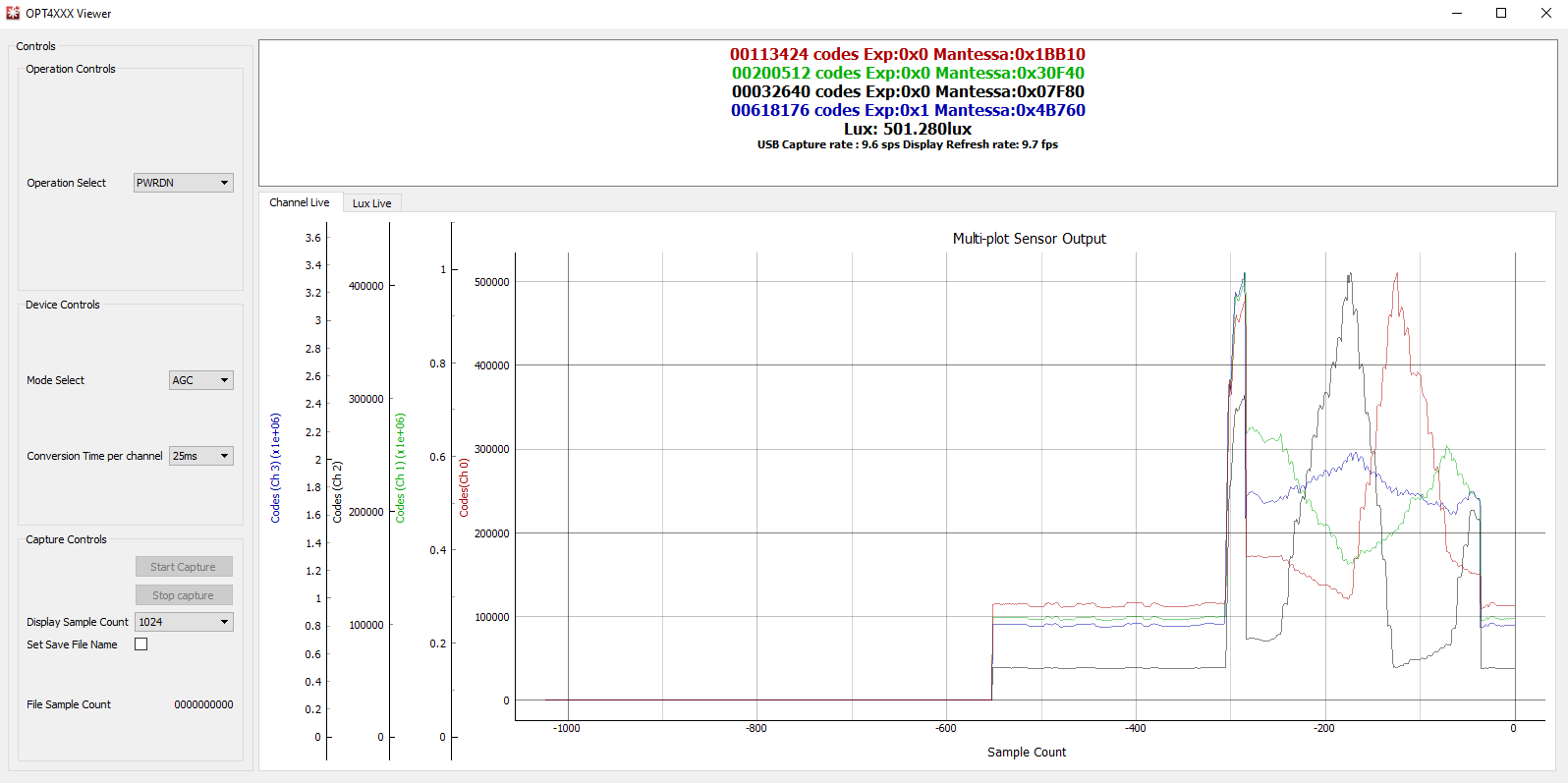 OPTEVM OPT4060DTSEVM Channel Live
                    Window