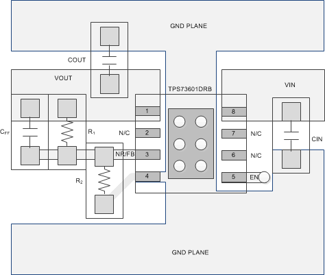 TPS737 Adjustable Output Voltage Option Layout (DRB Package)