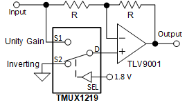 TMUX1219-Q1 Switchable Op Amp Gain Setting