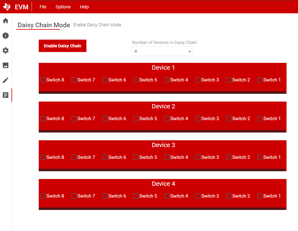 TMUXS7614DEVM TMUXS7614D-SPI-EVM GUI
                            Daisy Chain Mode Tab