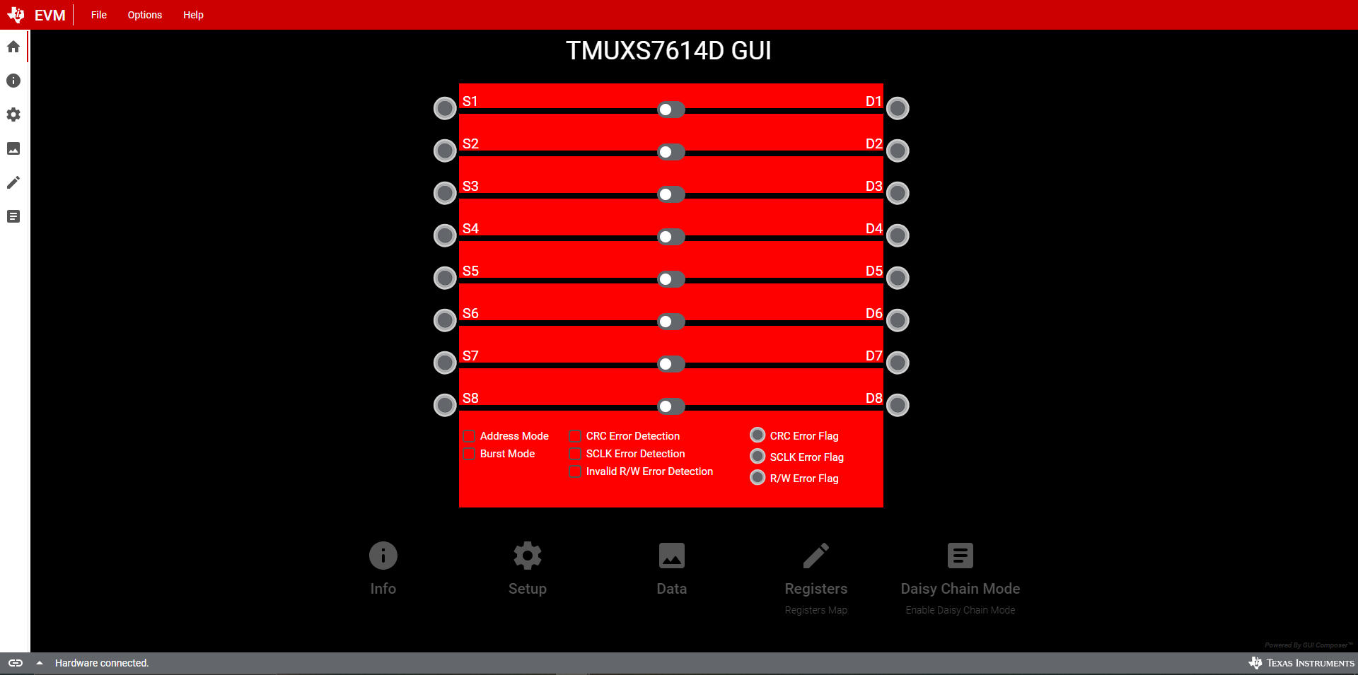 TMUXS7614DEVM TMUXS7614D-SPI-EVM GUI
                            Home Tab