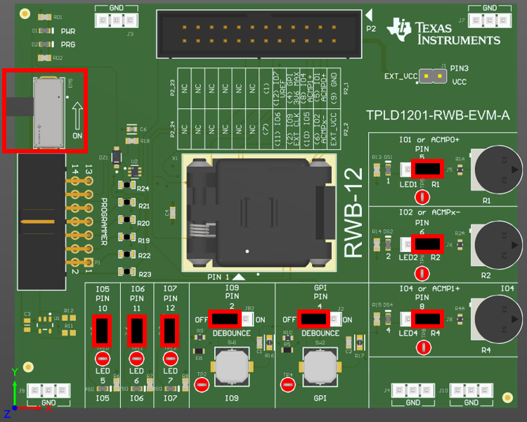 TPLD1201 Headers and Switches used in
                    Demo Configuration