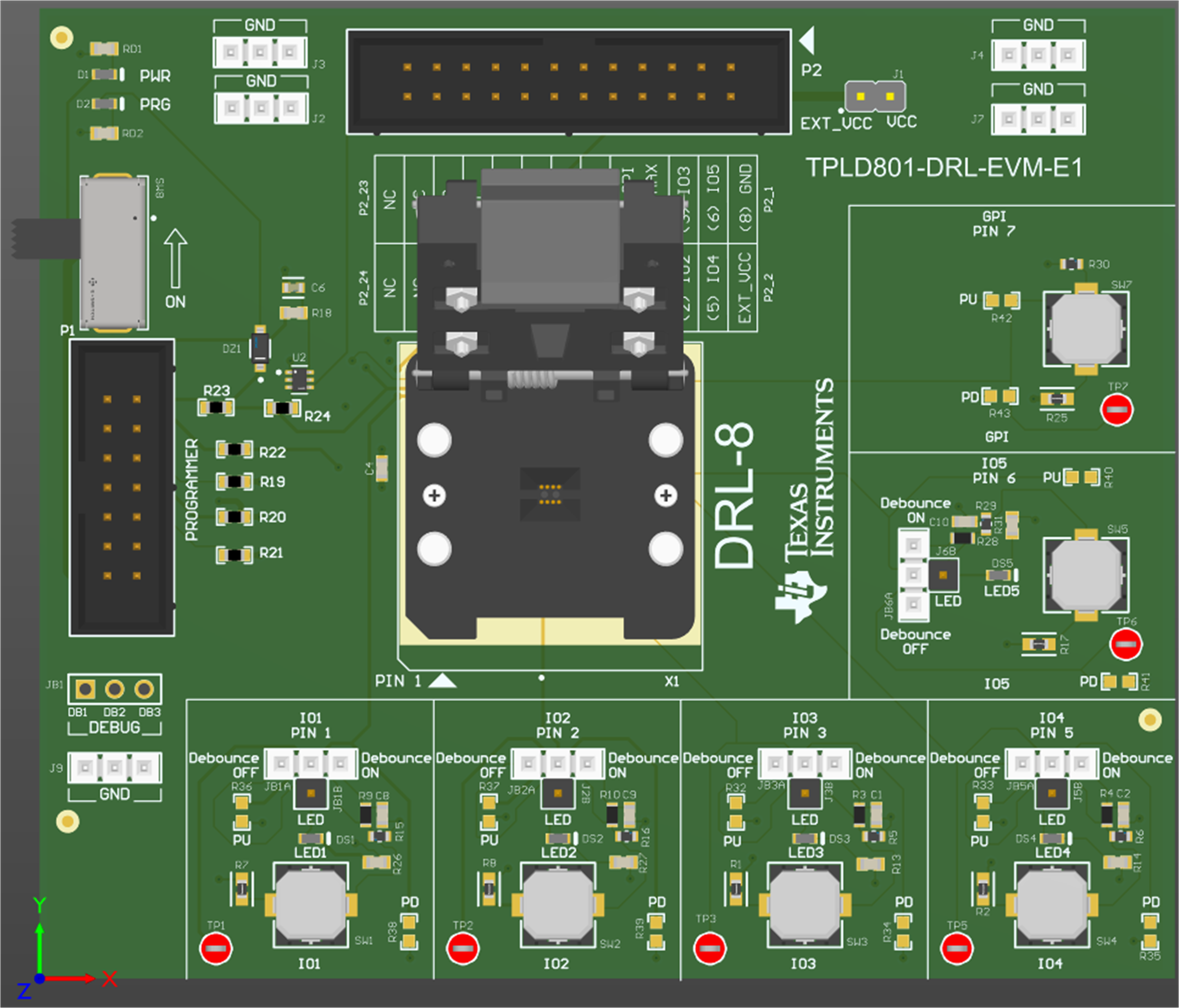 TPLD801-DRL-EVM TPLD801-DRL-EVM Board (Top
                    View)