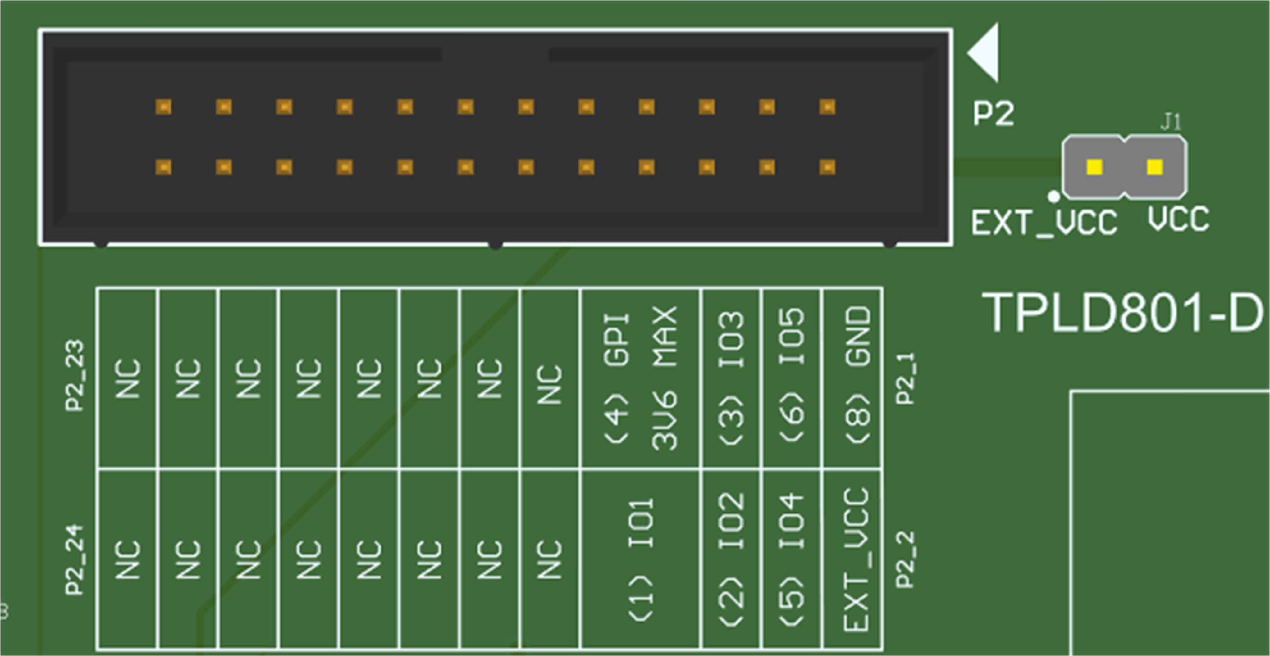 TPLD801-DRL-EVM P2 and J1 Headers