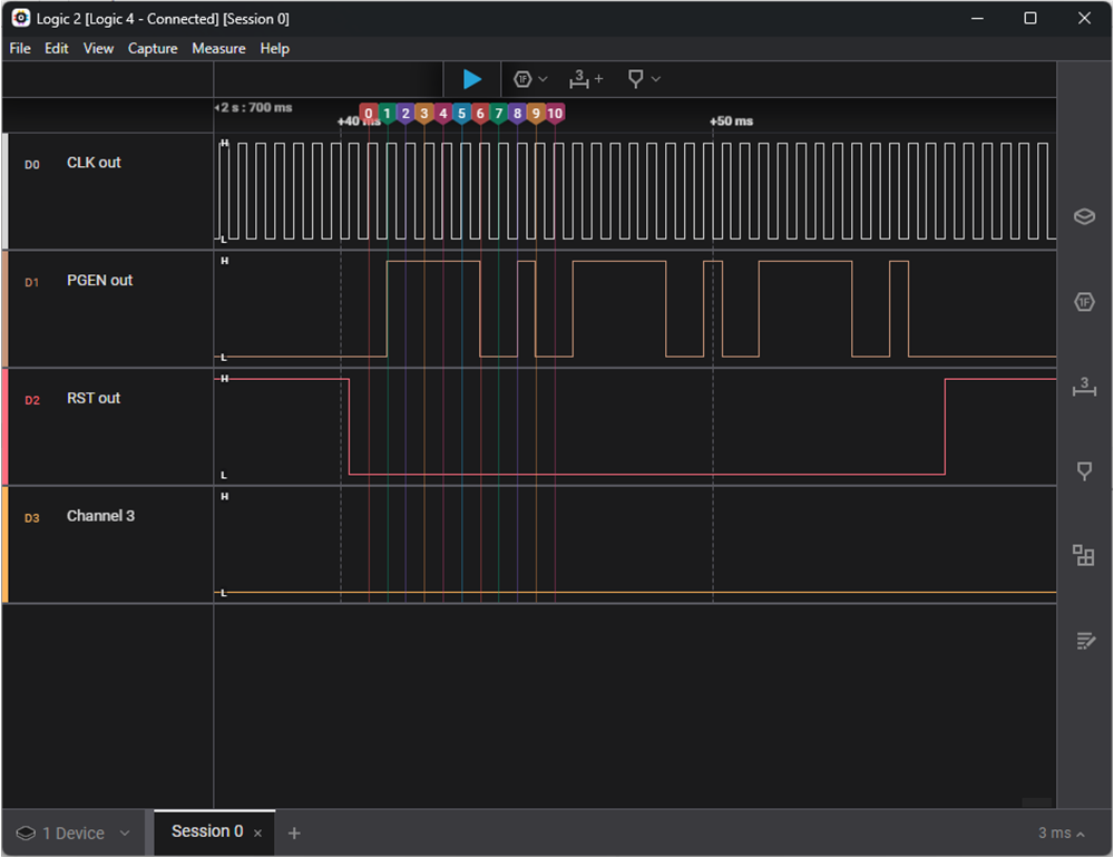  Logic Analyzer Capture of PGEN With Reset (10-bit Pattern, 0x1F2)