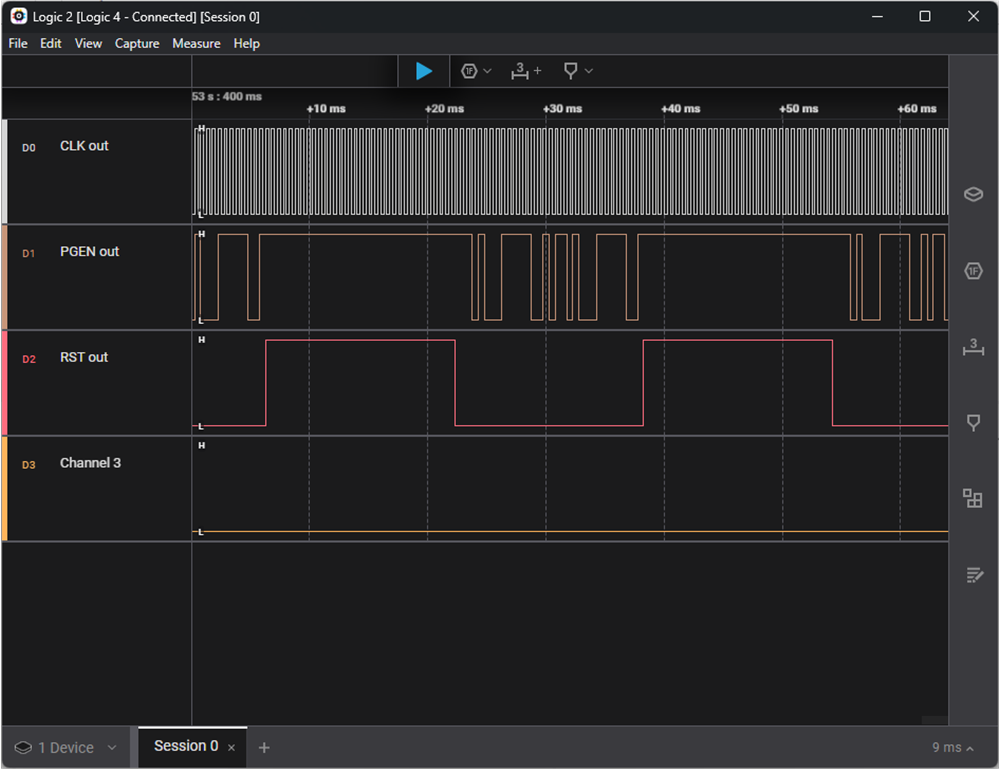  Logic Analyzer Capture of PGEN With Reset (16-bit Pattern, 0xD1F2)