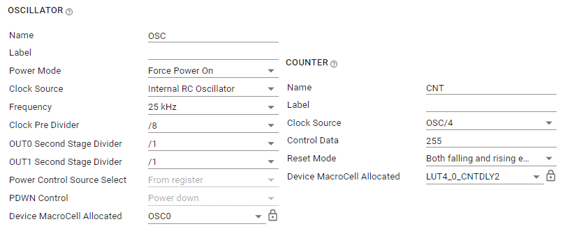 TPLD1201, TPLD1202 Oscillator and Counter
                    Configurations