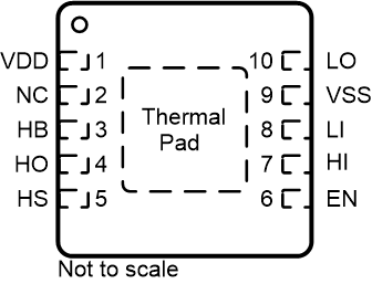 UCC27301A-Q1 UCC27311A-Q1 Pin Diagram (VSON Package)