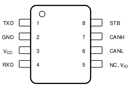 TCAN1472-Q1 TCAN1472V-Q1 SOIC (D) Pin Diagram