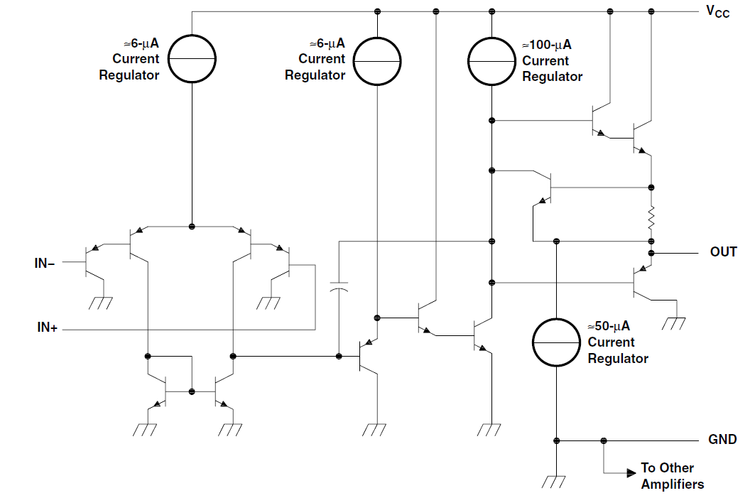 LM2902-Q1 LM2902B-Q1 LM2902BA-Q1 Schematic (Each Amplifier)