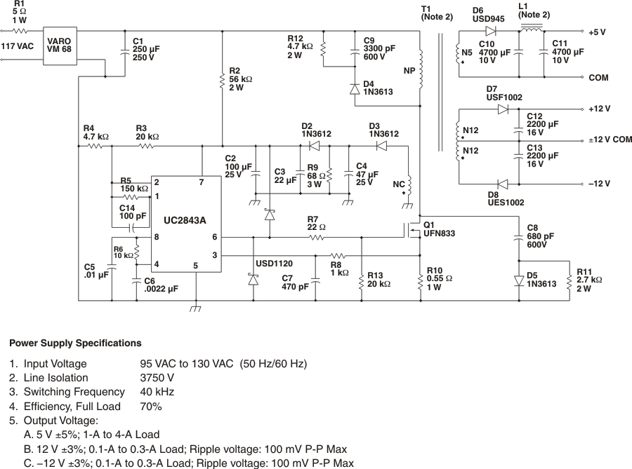 UC2843A-Q1 Typical
                    Flyback Application Circuit