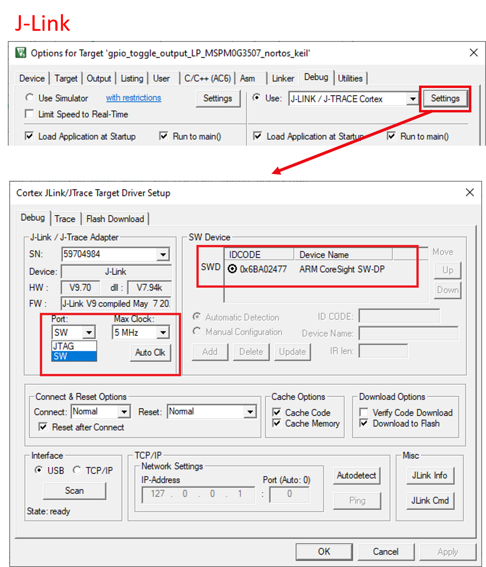  Check the Setting of
                            J-Link Probe