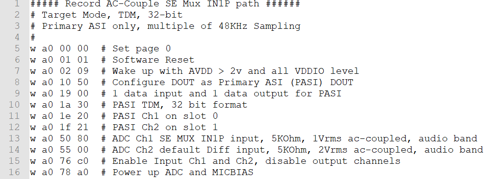  IN1P Mux Input Register Setting