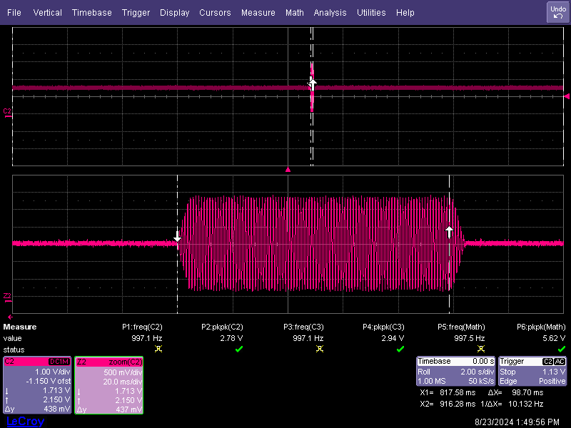 TAC5412QRGERQ1 SG2
                                                  One Shot Mode Scope Capture: 1KHz Signal at 2Vrms,
                                                  Full-Scale