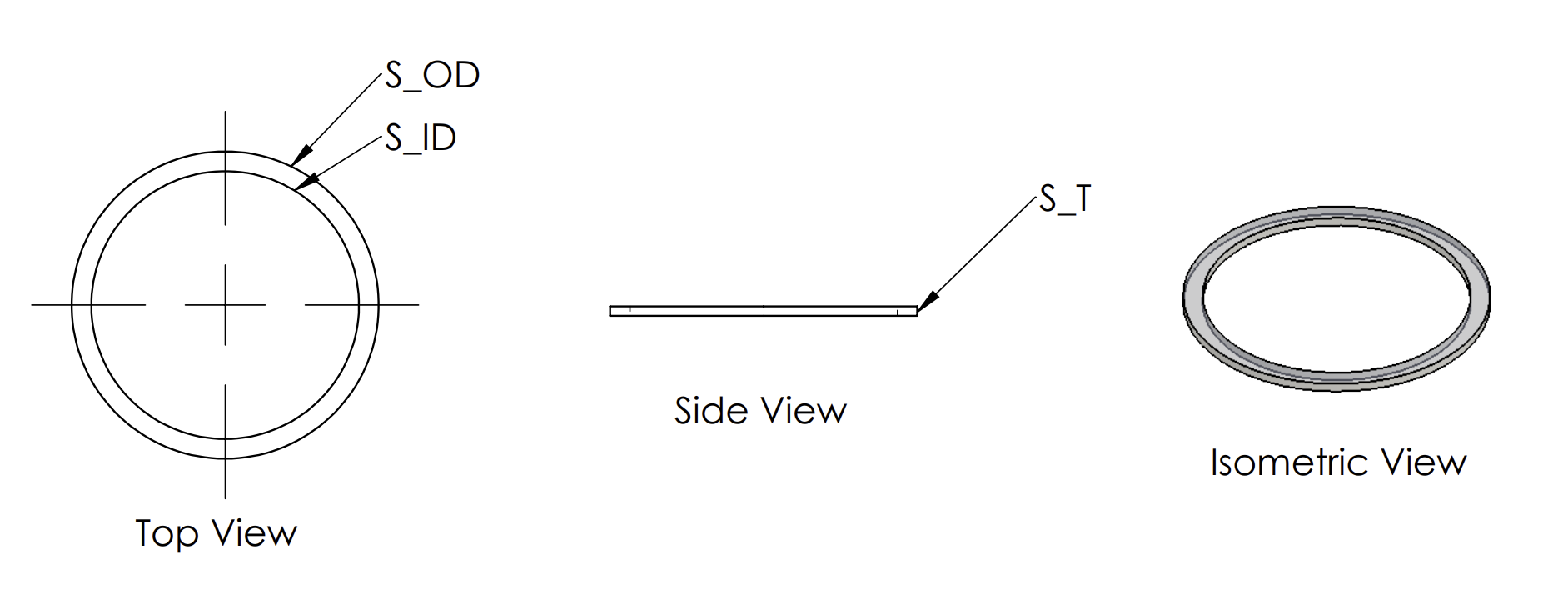  Seal: Top View, Side View and Isometric View after Hardening