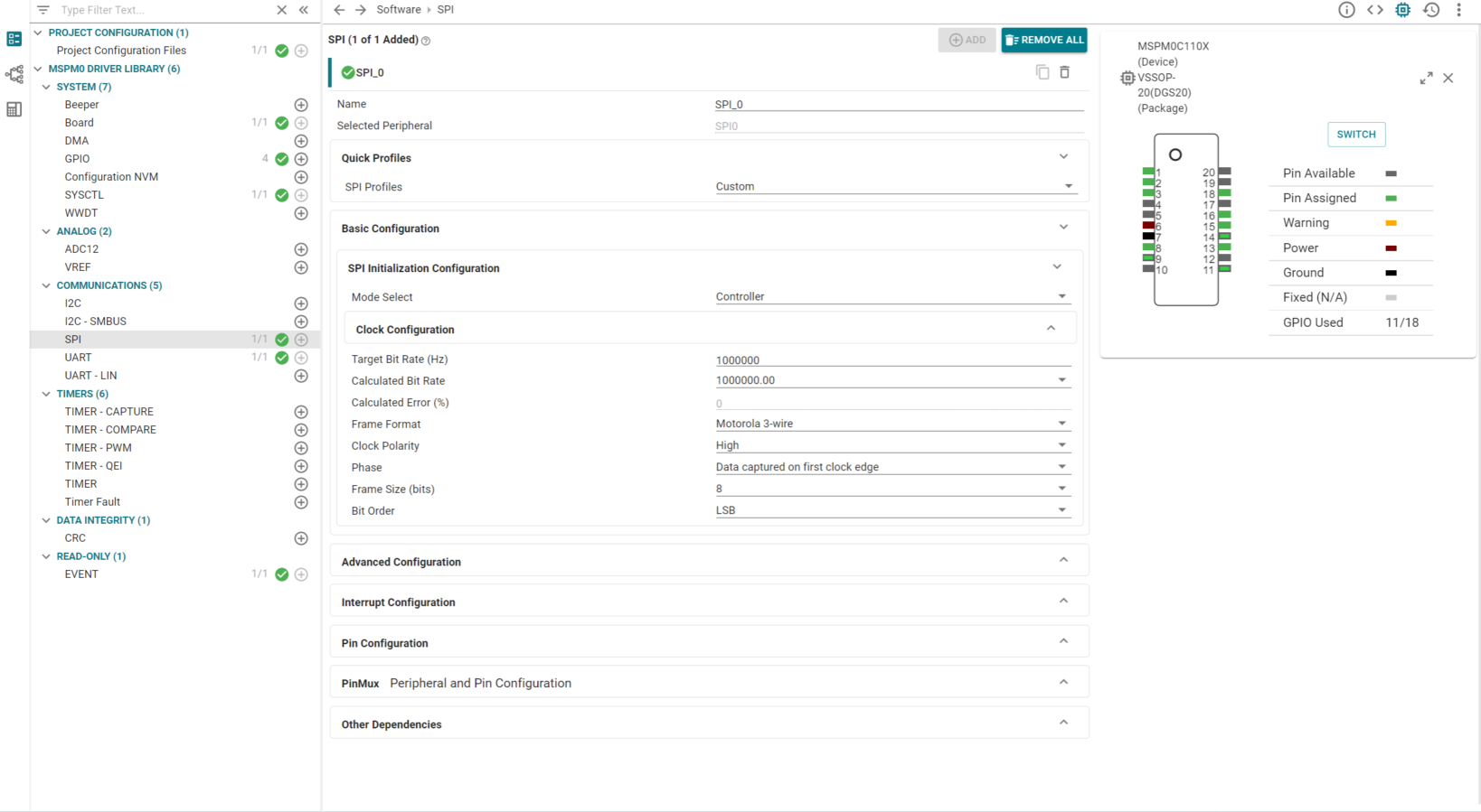 PGA460, MSPM0  SPI Configuration in
                    Sysconfig