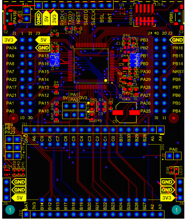 MSPM0L222x Portion of LP-MSPM0L2228
                    Design Showing LCD Layout